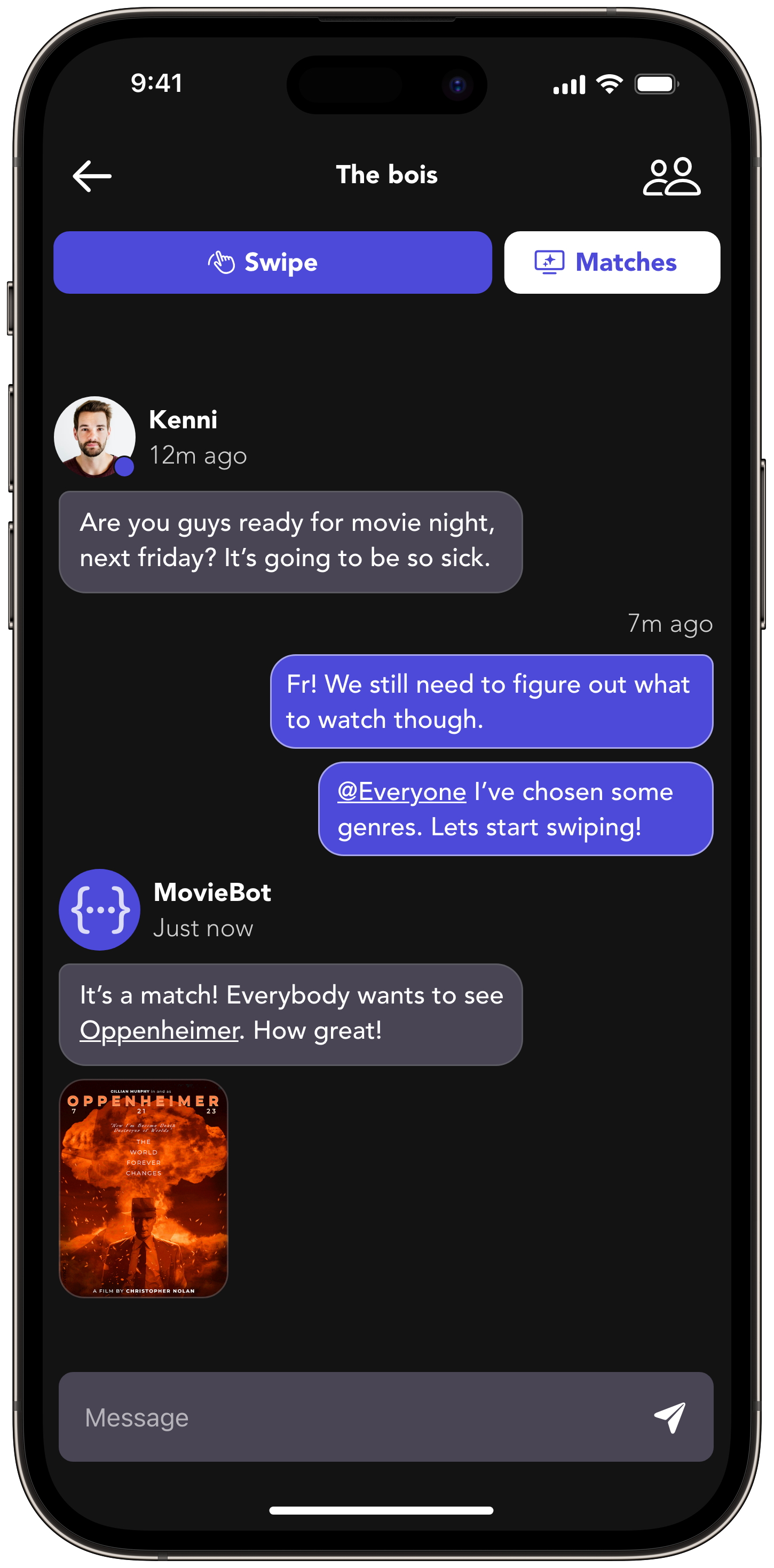 Chat feature in SeeMatch app for discussing movies